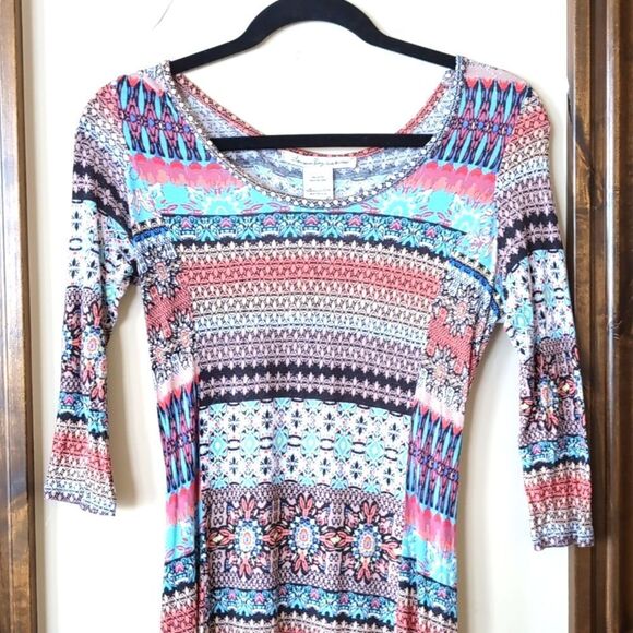 American rag Multicolored Mix Pattern-Midi front /Maxi back Dress - Picture 2 of 8